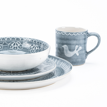 Estanzuela Grey Hand Painted Pottery Coffee Mugs (Set of 2)