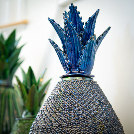 Large Handcrafted Glazed Clay Pineapple "Spiked Style"